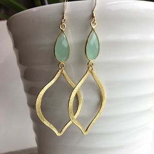 14K Gold/Ster. Aqua Chalcedony Tulip Earrings